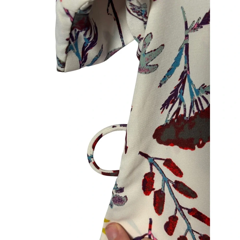Jessy B Tunic Top M White Floral V-Neck Short Sleeve Boho Cottagecore NO BELT - Picture 3 of 4